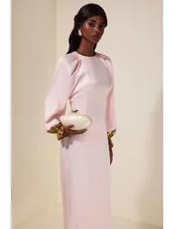 فستان ماكسي ساتان ميتاليك بأكمام راجلان - 2