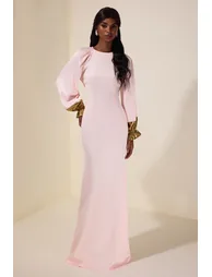 فستان ماكسي ساتان ميتاليك بأكمام راجلان