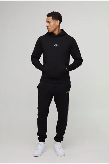 Slim Fit Man Sport Hooded Tracksuit - black