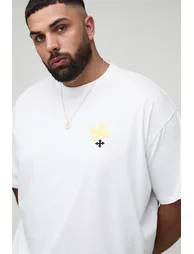 Plus Oversized Cross Embroidery T-Shirt - white - 2