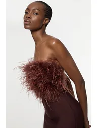 Figure Form Bandage Feather Detail Bandeau Knit Midi Dress - 1