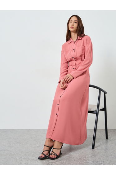 Women Button Front Collared Maxi Dress