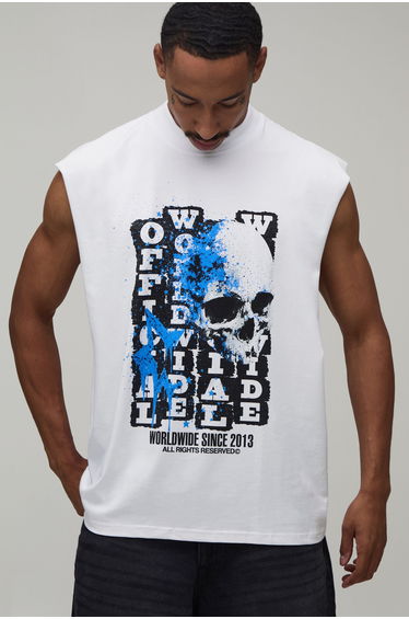 White Oversized Skull Print Tank - white