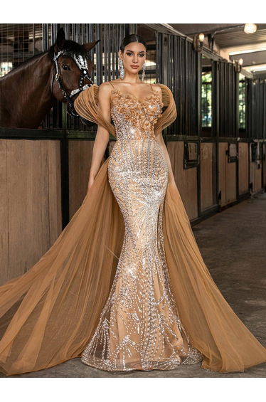 LUVISTRU Formal Beaded Sequin Mermaid Slit Prom Wedding Guest dress
