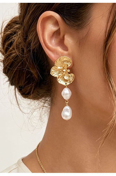 Orchid Baroque Pearl Drop Earrings in Gold