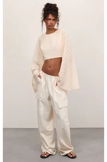 Cream Chiffon Bat Sleeve Blouse