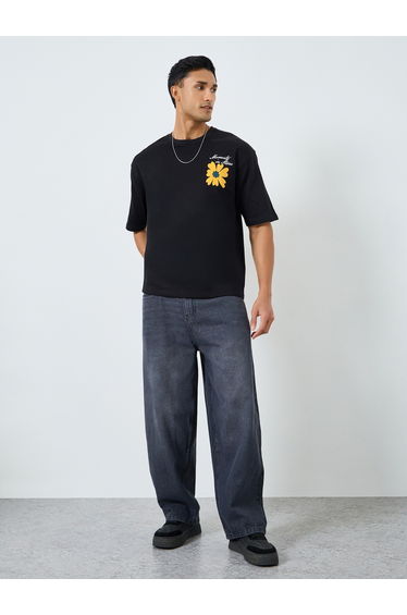 Men Charcoal Wash Baggy Fit Jeans