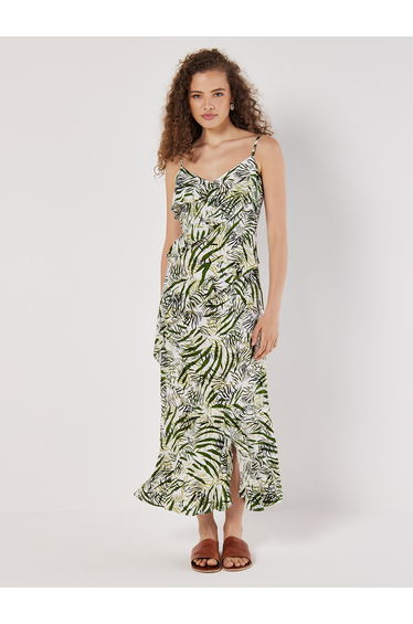 Tropical Zebra Ruffle Tiered Midi Dress