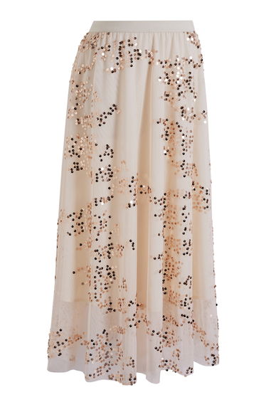 Stardust-Inspired Sequins Mesh Tulle Skirt in Cream for Cocktail Parties & Dinner Dates