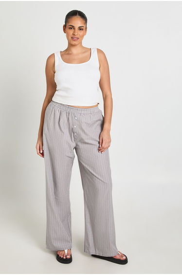 Plus Stripe Poplin Henley Button Trousers - grey