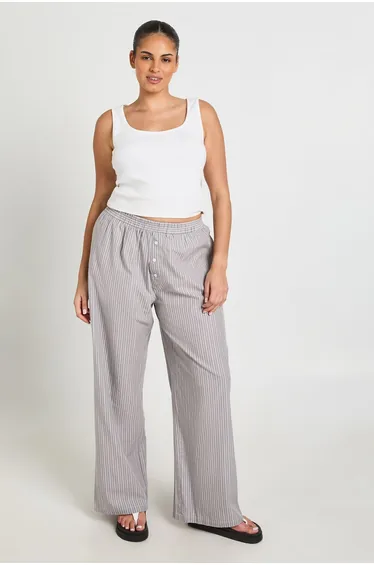 Plus Stripe Poplin Henley Button Trousers - grey