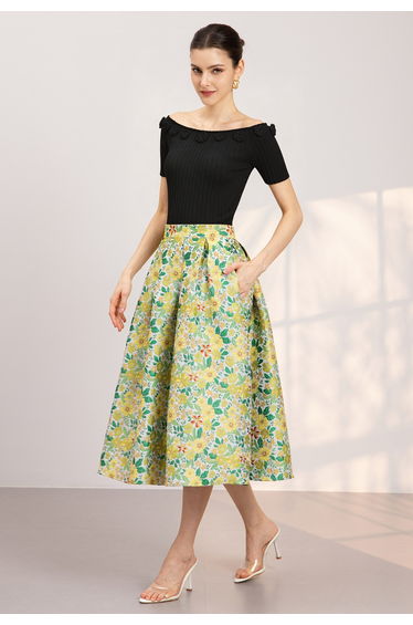 Crochet 3D Rose Off-Shoulder Rib Knit Top in Black for Floral Exhibit & Sunset Cocktail
