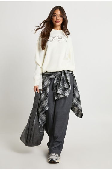 Sporty Embroidered Knitted Hoodie - cream