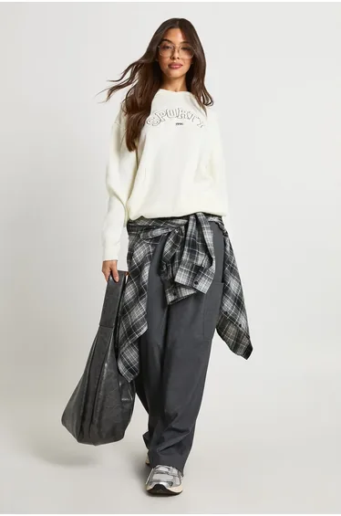 Sporty Embroidered Knitted Hoodie - cream