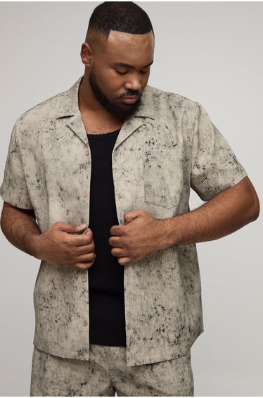 Plus Bleach Wash Textured Regular Fit Shirt - taupe