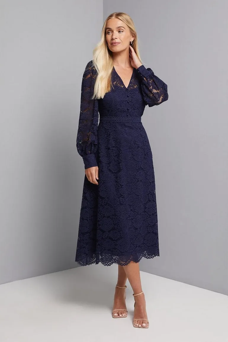 Petite Lace Fit & Flare Dress Wallis Navy : Evening Dresses : VogaCloset  Qatar