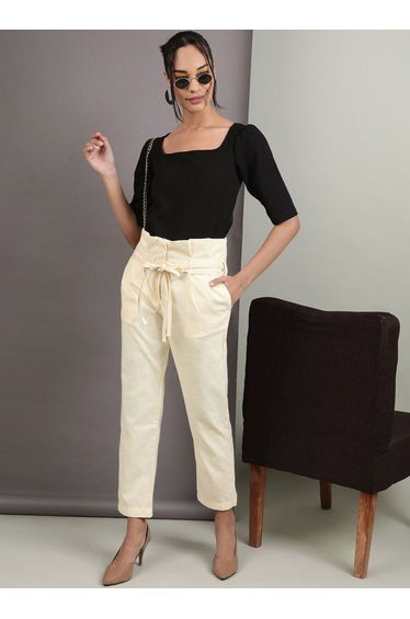 Women Cream Slim Fit Cropped Pants