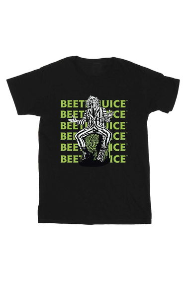 Beetlejuice Boys Pose Cotton Repeat Logo T-Shirt - Black