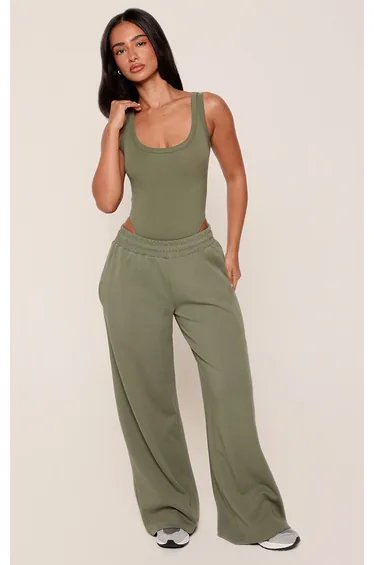 Petite Sea Green Elasticated Waist Wide Leg Joggers