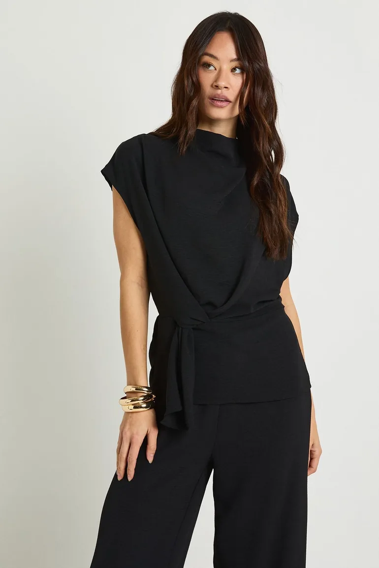 Tall Woven Drape Blouse & Trouser Co-Ord - black - 2