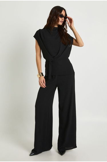 Tall Woven Drape Blouse & Trouser Co-Ord - black