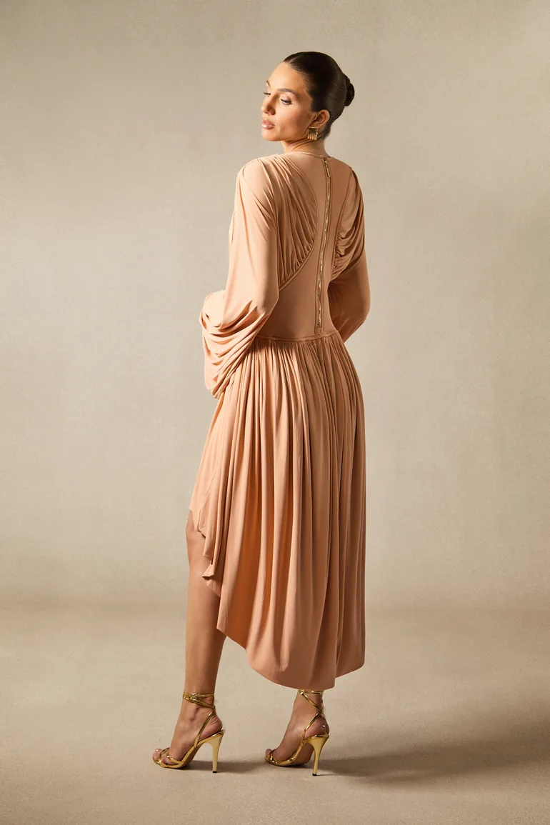 long sleeve asymmetric hem mini dress Thea Long Sleeve Asymmetrical Hem Mini Dress - Autumn Wedding Guest Dresses