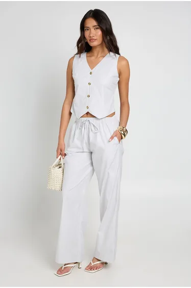 Stripe Woven Waistcoat & Trouser Co-Ord - white