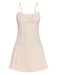 Butter Cream Woven Button Down Detail Pleated Shift Dress - 4