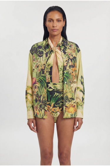 Beach Tropical Spun Viscose Cover Up Shirt