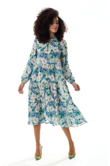Women's Midi Dress with Long Sleeves .