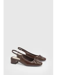 Keira Faux Leather Bow Detail Slingback Block Heel Court Shoe