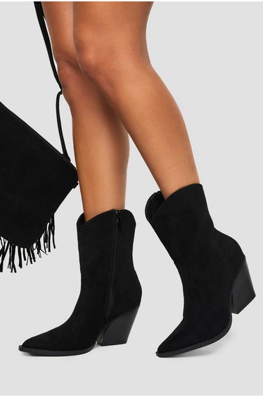 Faux Suede Calf High Western Boots