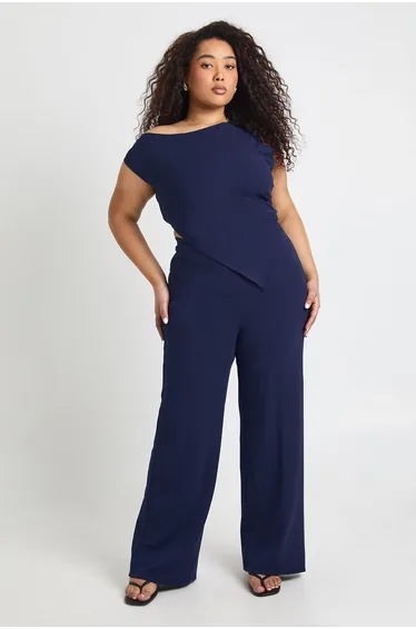 Plus Asymmetric Top & Trouser Co Ord - navy