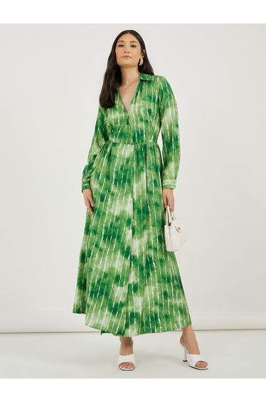 Tie-Dye Print Shirt Maxi Dress
