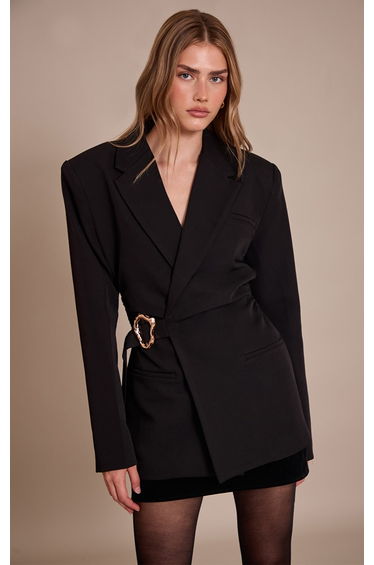 Black Belted Trim Detail Blazer