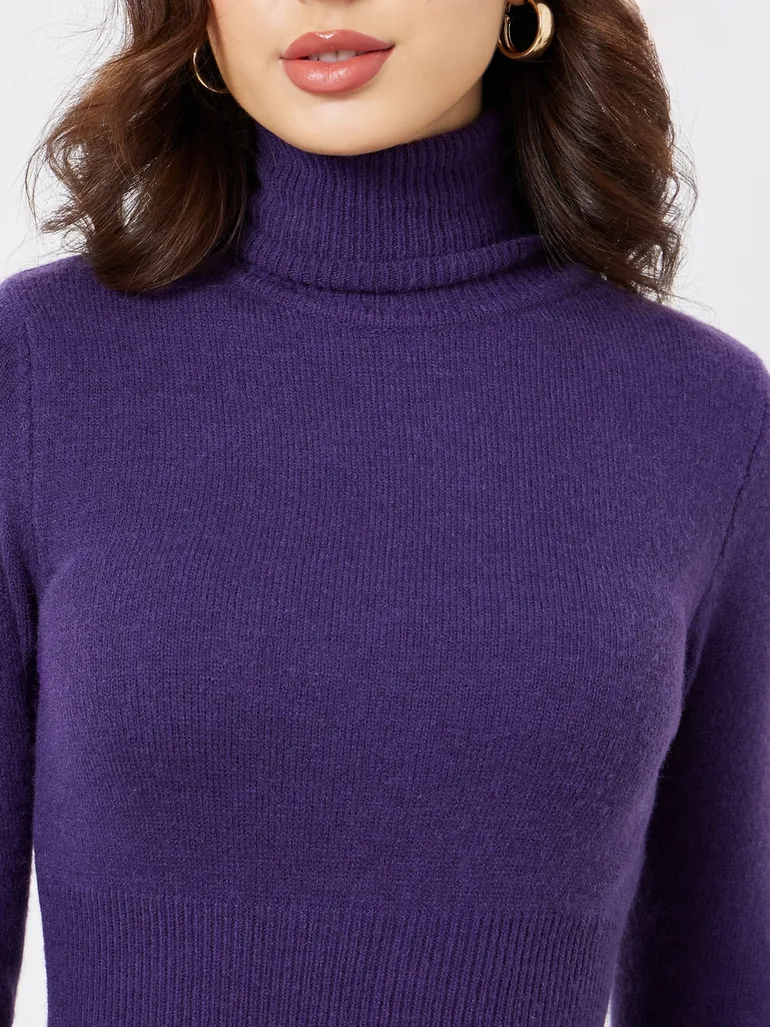 فستان سويتر ميدي محبوك بأكمام طويلة - أرجواني - 3