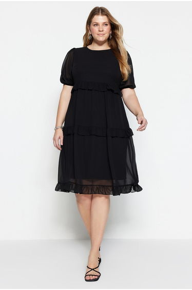Curve Black Plus Chiffon A-Line Midi Smock Dress