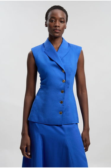 Tailored Linen Corset Back Detail Button Front Waistcoat