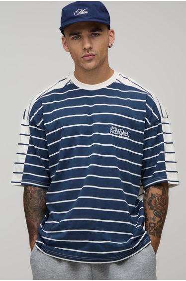 Contrast Stripe Short Sleeve T-shirt - navy