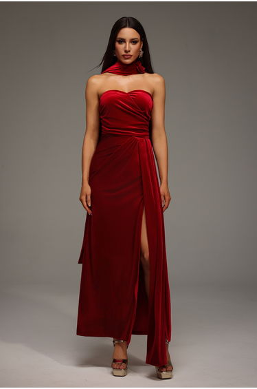Roche Sleeveless Flowers Ribbon Slit Maxi Dress