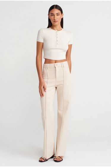 DILVIN Slim Fit Crop Blouse With Buttons