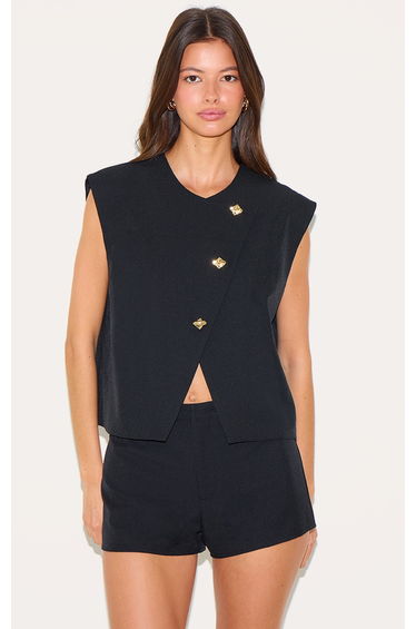 Black Gold Trim Oversized Waistcoat