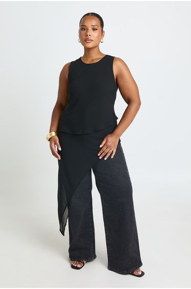 Plus Layered Asymmetric Hem Longline Top - black