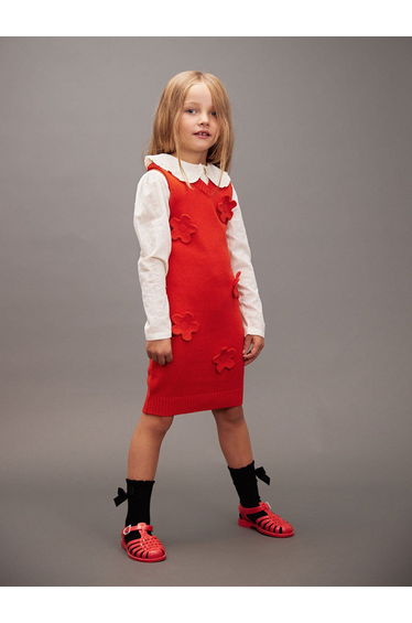 Mini Rodini Girls Knitted Flower Vest Dress in Red