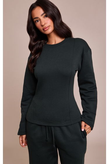 Petite Hunter Green Long Sleeve Waist Cinched Sweatshirt