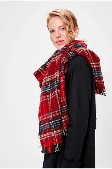 Red Soft Textured Plaid Scarf