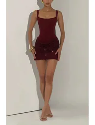 Paulette Red Embellished Ruched Bodycon Mini Dress - 5