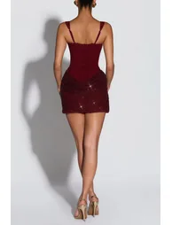 Paulette Red Embellished Ruched Bodycon Mini Dress - 1