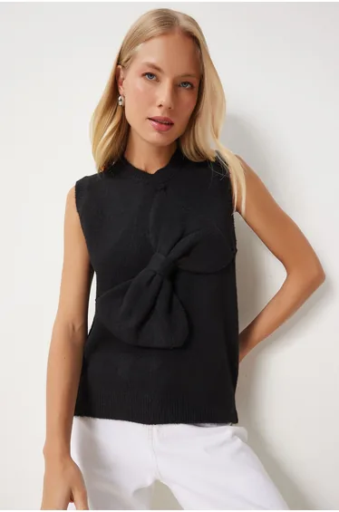 Women's Black Bow Knit Sweater