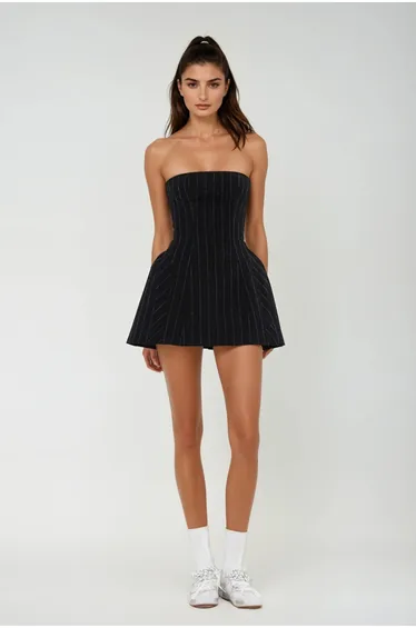 Demophon Strapless Stripe Mini Dress